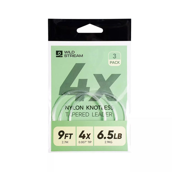 WILDSTREAM 9FT Fly Fishing Tapered Leader 3-Pack Knotless Nylon Pre-Looped 3X 4X 5X