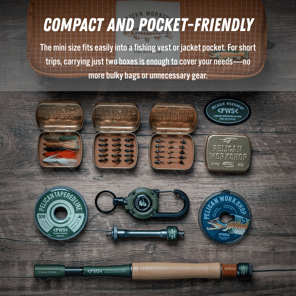 PWS Vintage Gold Fly Fishing Box - Portable Tinplate Tackle Case with Rigid EVA Insert, 15 Slots - Compact Pocket S | ZHUSROD