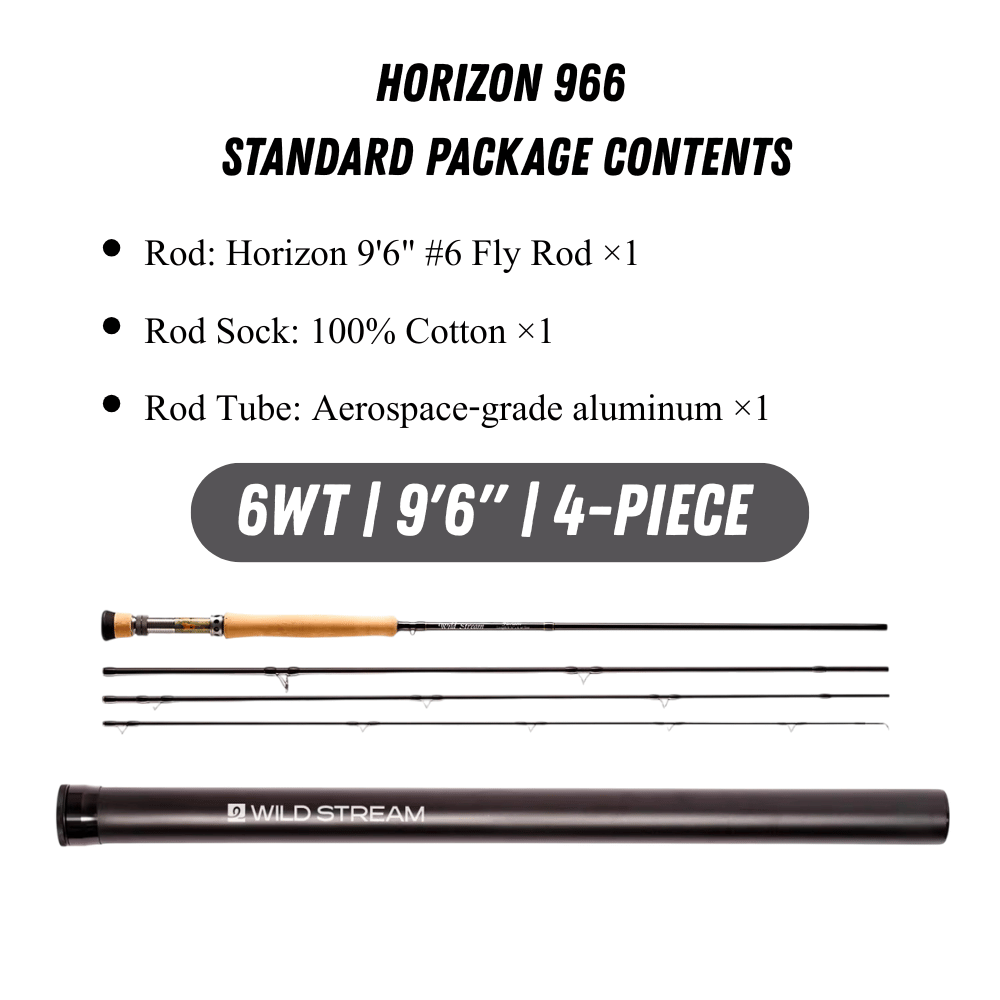 Wildstream Horizon Fly Fishing Rod, 40T+46T High Modulus Carbon Fiber, Fast Action 4-Section Stream Rod with 5A Portuguese Cork Handle & Natural Cedar Reel Seat