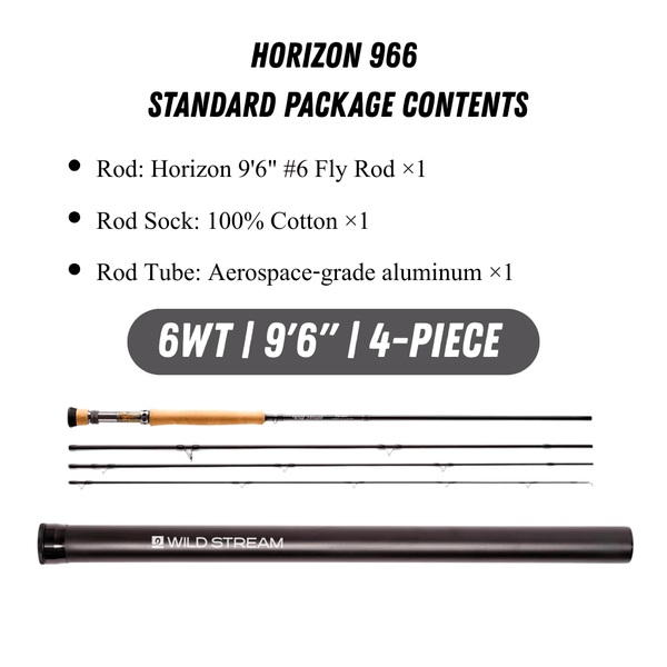 Wildstream Horizon Fly Fishing Rod, 40T+46T High Modulus Carbon Fiber, Fast Action 4-Section Stream Rod with 5A Portuguese Cork Handle & Natural Cedar Reel Seat