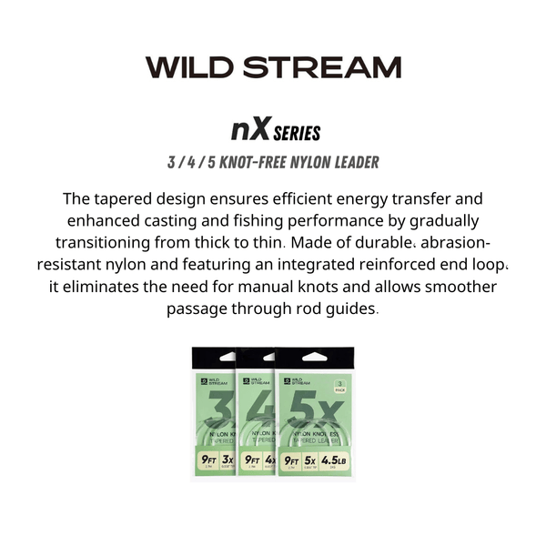 WILDSTREAM 9FT Fly Fishing Tapered Leader 3-Pack Knotless Nylon Pre-Looped 3X 4X 5X - Side View | ZHUSROD