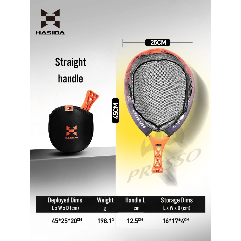 HASIDA Foldable Portable Landing Net, 301 Stainless Steel Frame Rubberized Mesh, Lightweight One-Handed Operation Fishing Net for Trout Bass Lure Fishing