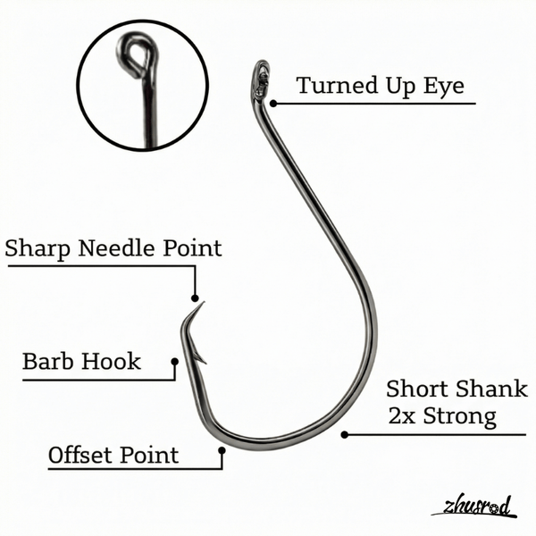 160pcs Circle Hooks Assortment Kit, High Carbon Steel Fishing Hooks 2X Strong Offset Octopus Hooks for Saltwater Fr | ZHUSROD