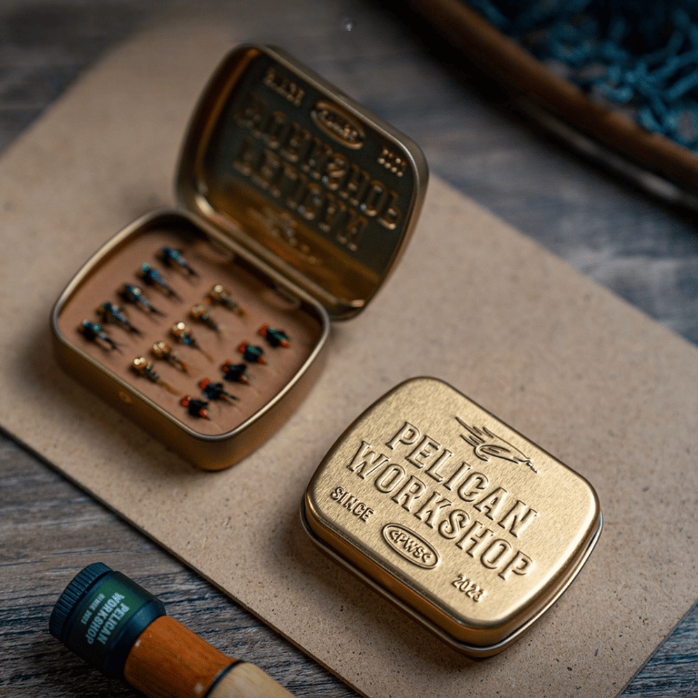 PWS Vintage Gold Fly Fishing Box - Portable Tinplate Tackle Case with Rigid EVA Insert, 15 Slots - Compact Pocket S | ZHUSROD