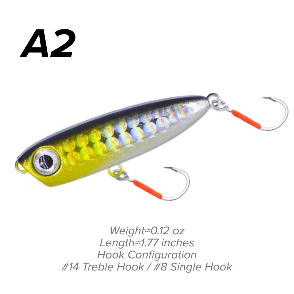Topwater Pencil Lure 1.77" 0.12oz Popper Zigzag Action 4X Strong Hook Trout Bass