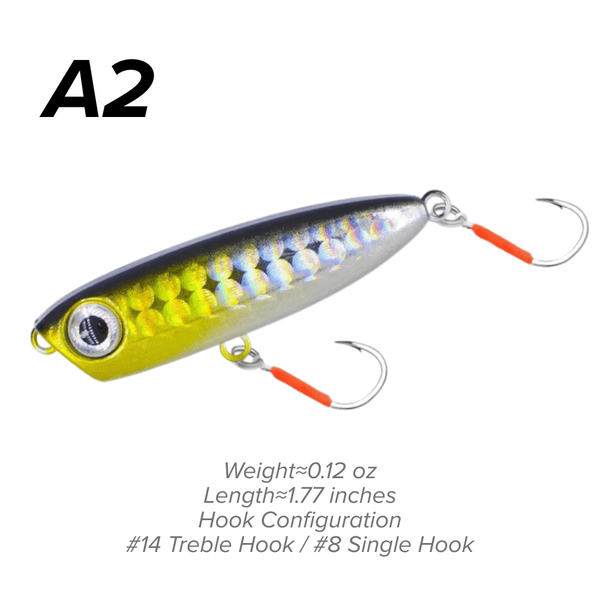 Topwater Pencil Lure 1.77" 0.12oz Popper Zigzag Action 4X Strong Hook Trout Bass