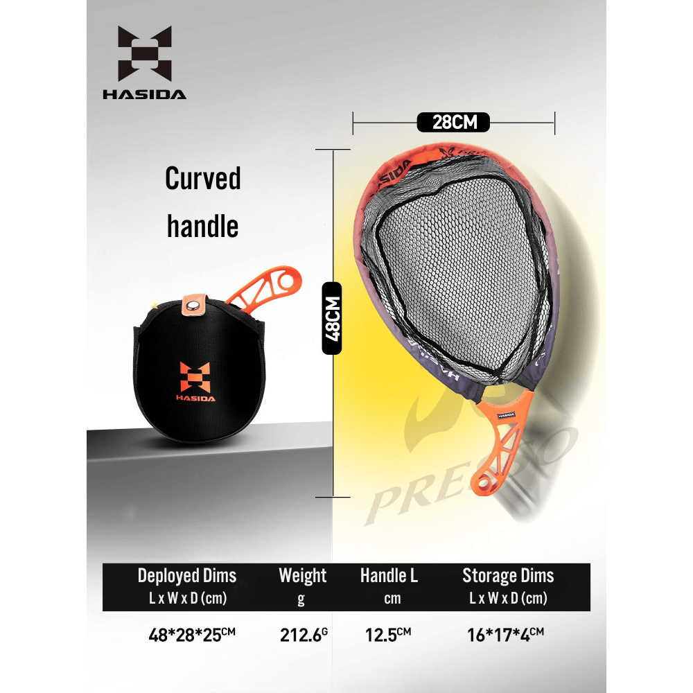 HASIDA Foldable Portable Landing Net, 301 Stainless Steel Frame Rubberized Mesh, Lightweight One-Handed Operation Fishing Net for Trout Bass Lure Fishing