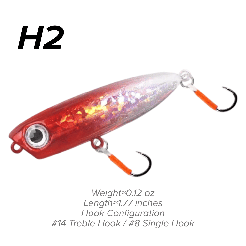 Topwater Pencil Lure 1.77" 0.12oz Popper Zigzag Action 4X Strong Hook Trout Bass