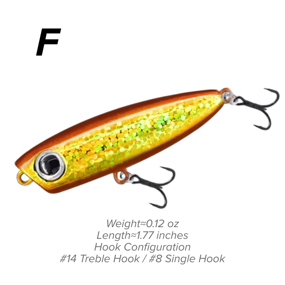 Topwater Pencil Lure 1.77" 0.12oz Popper Zigzag Action 4X Strong Hook Trout Bass