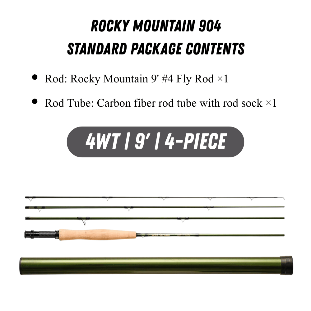 WILDSTREAM Rocky Mountain Fly Fishing Rod, 4-Piece Medium-Fast Action Fly Rod, 24T/30T Carbon Fiber Blank with PacBay Snake Guides & 3A Cork Handle (7ft-10ft, 3wt-12wt)