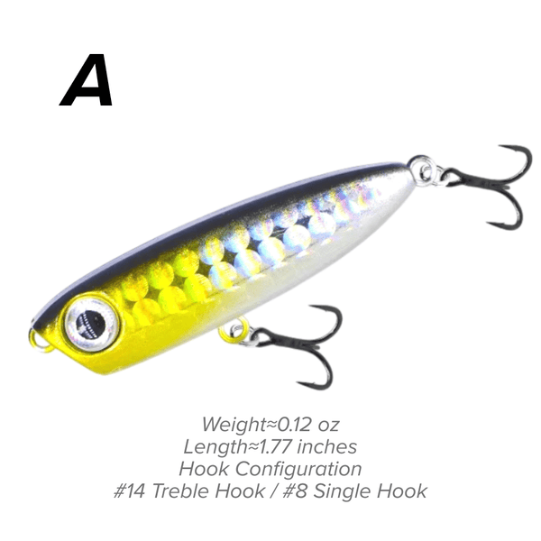 Topwater Pencil Lure 1.77" 0.12oz Popper Zigzag Action 4X Strong Hook Trout Bass - Full View | ZHUSROD