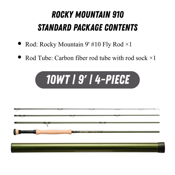 WILDSTREAM Rocky Mountain Fly Fishing Rod, 4-Piece Medium-Fast Action Fly Rod, 24T/30T Carbon Fiber Blank with PacBay Snake Guides & 3A Cork Handle (7ft-10ft, 3wt-12wt)