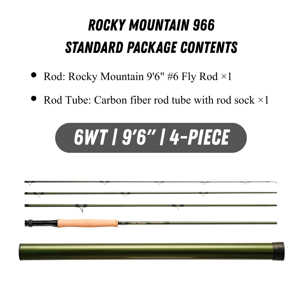 WILDSTREAM Rocky Mountain Fly Fishing Rod, 4-Piece Medium-Fast Action Fly Rod, 24T/30T Carbon Fiber Blank with PacBay Snake Guides & 3A Cork Handle (7ft-10ft, 3wt-12wt)