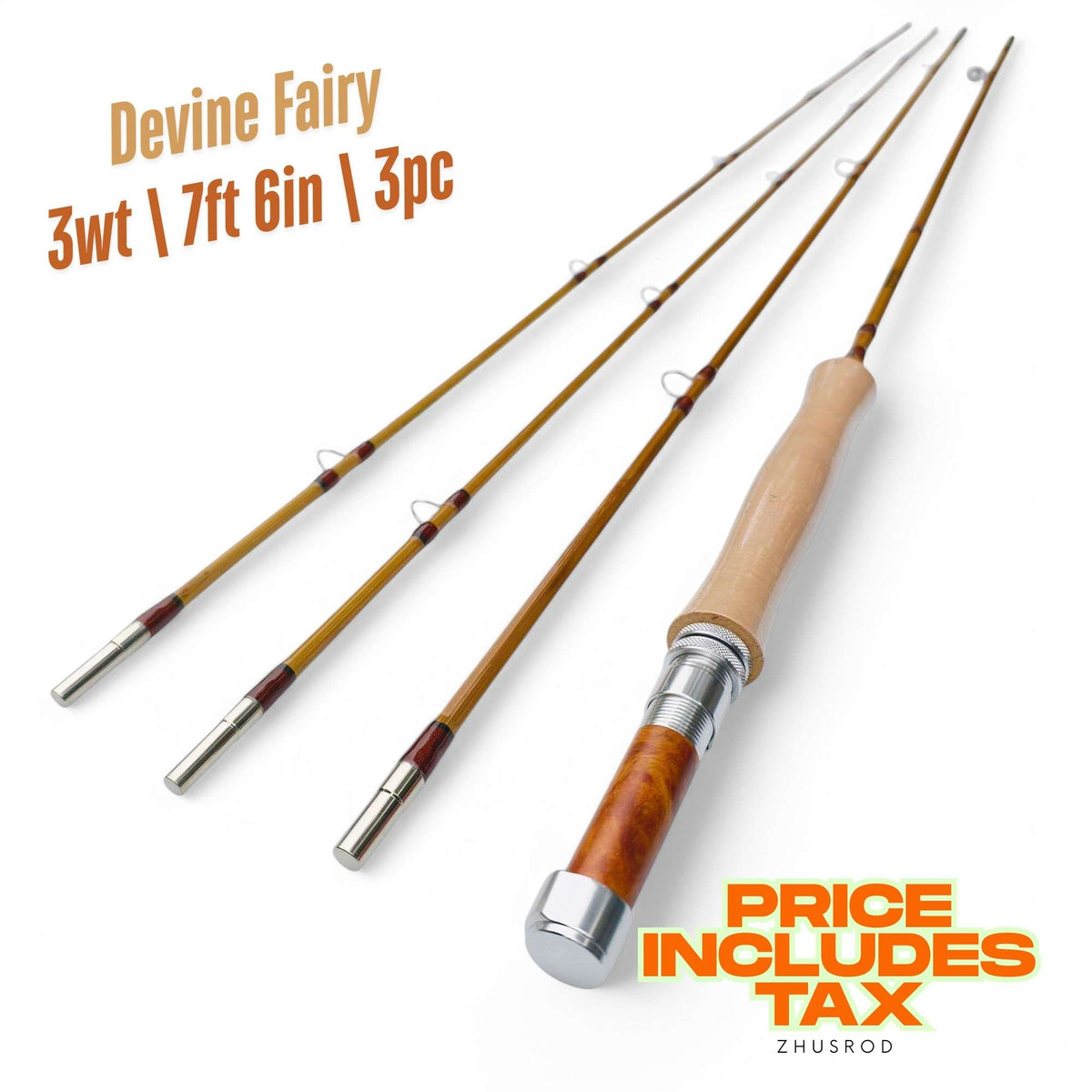 3wt - 7ft 6in - 3pc - bamboo fly rod - Devine Fairy | ZHUSROD Main image
