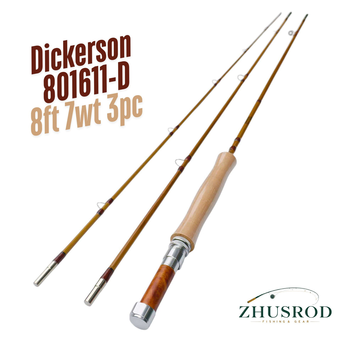 Canne à mouche en bambou Dickerson 801611D Taper - 8 pieds 7wt - avec étui - 3 pièces