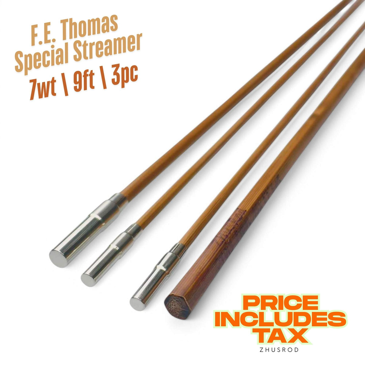 F.E. Thomas Special Streamer Bamboo Rod Blank - Tonkin Cane with Nickel Silver Ferrules | ZHUSROD Main image