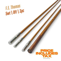 Canne à mouche en bambou 5wt | 8 pi | 3 pièces | Blank | FE Thomas