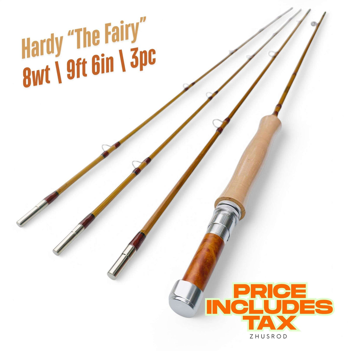8wt - 9ft 6in - 3pc - bamboo fly rod - Hardy “The Fairy” | ZHUSROD Main image