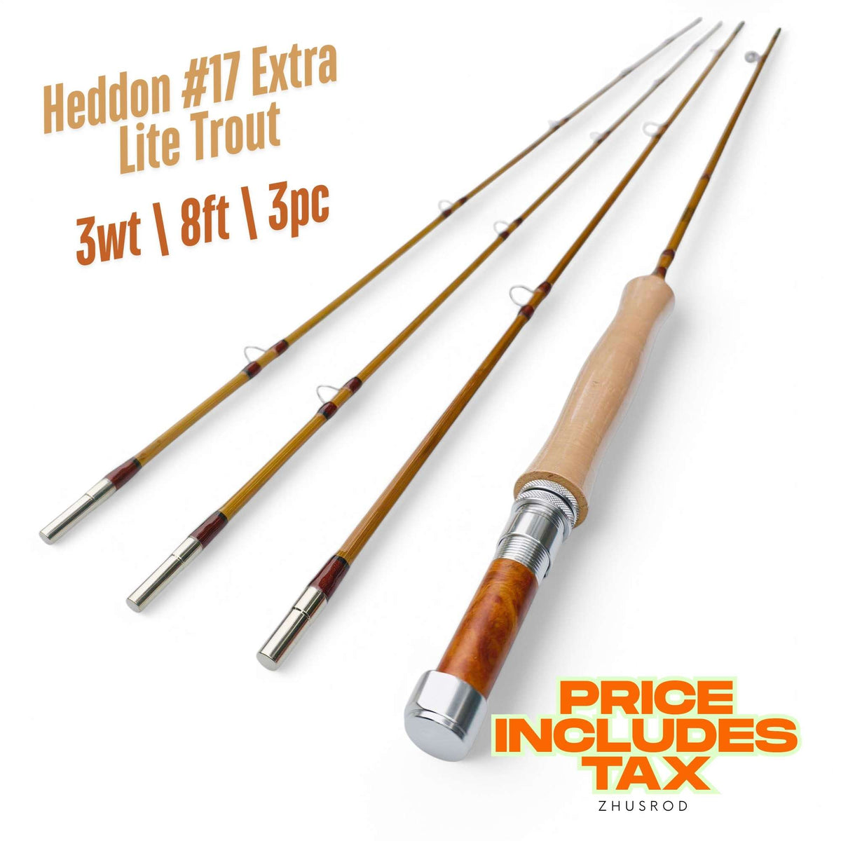 3wt - 8ft - 3pc - bamboo fly rod - Heddon #17 Extra Lite Trout | ZHUSROD Main image