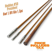 Canne à mouche en bambou 6wt | 8 pi 6 po | 3 pièces | Canne Heddon n° 50 President