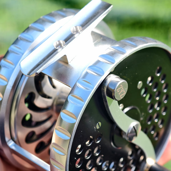 ZHUSROD Classic Fly Reel 4" fod 10/13wt 370g - Carbon Drag Aluminum Spey & Salmon Reel - Setup View | ZHUSROD
