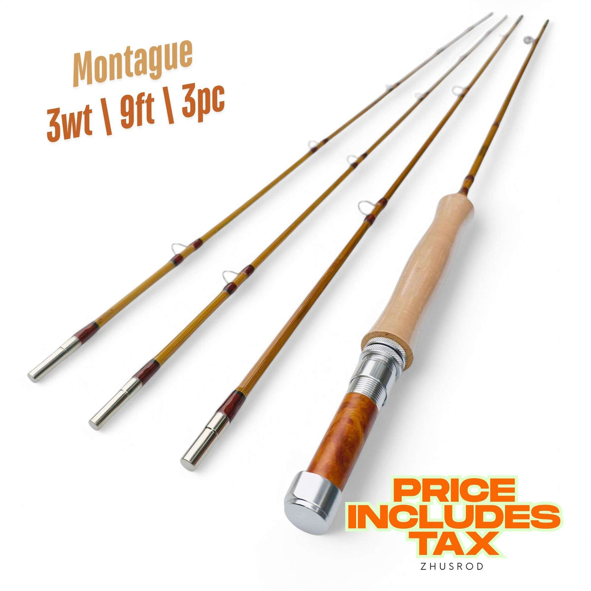 ZHUSROD Heddon #17 Extra Lite Trout – 8ft 3wt – Bambus-Fliegenrute mit Tragetasche – 3-teilig