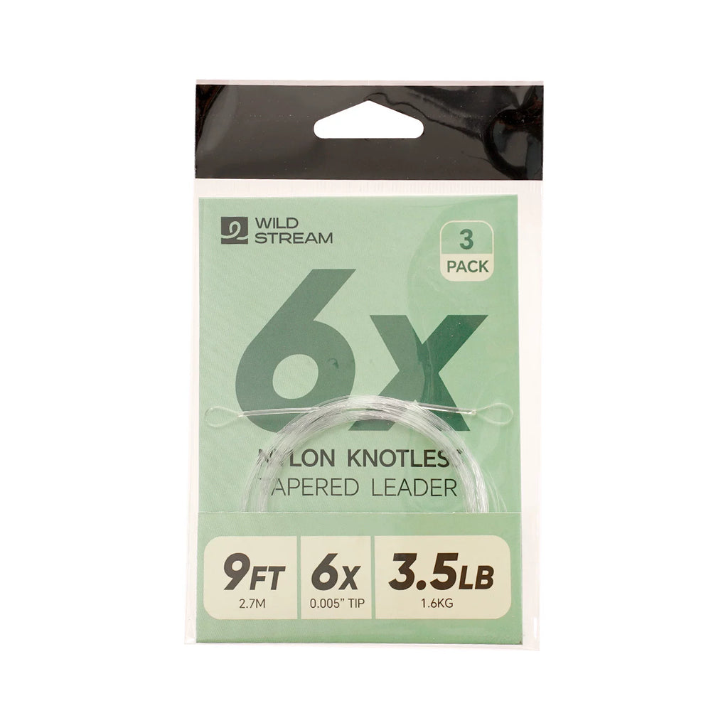 WILDSTREAM 9FT Fly Fishing Tapered Leader 3-Pack Knotless Nylon Pre-Looped 3X 4X 5X