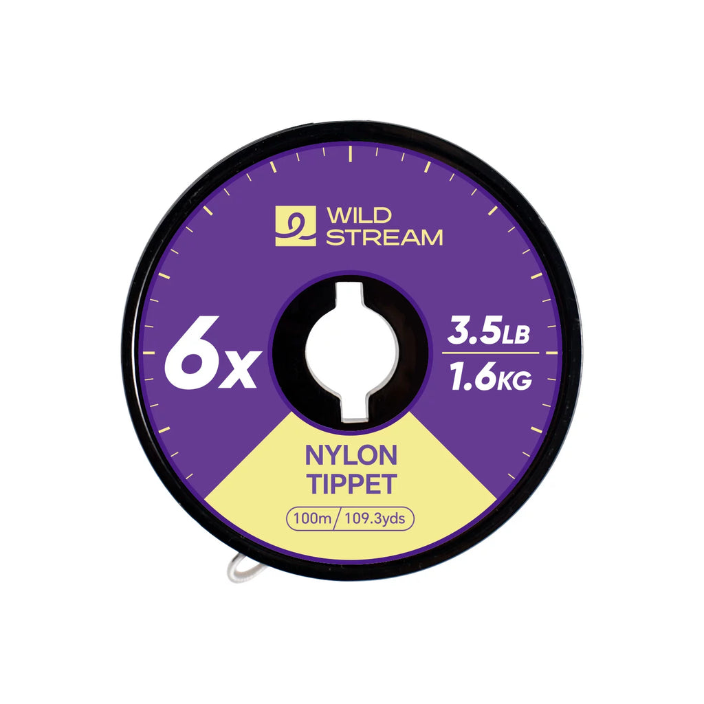 WILD STREAM Nx Series Fly Fishing Tippet - 100m/109.3yds High Strength Nylon Leader Line - Tangle-Free Spool with Elastic Strap - High Clarity & Abrasion Resistant (0X-7X Available)