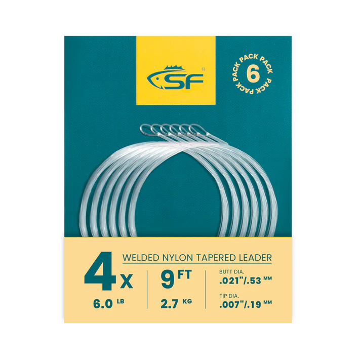 SF 6-Pack Fly Fishing Tapered Leader with Pre-Tied Loop, High Strength Nylon Leader 7.5ft 9ft 12ft, 0X 1X 2X 3X 4X 5X 6X 7X Abrasion Resistant Low Glare