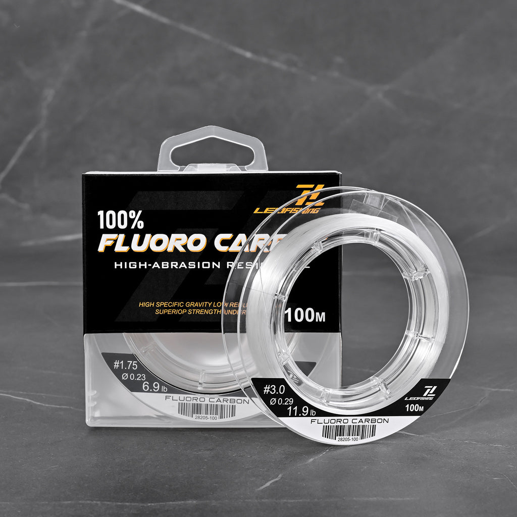 LEO FISHING 100% Fluorocarbon Fishing Line Leader - 100M Abrasion Resistant Invisible Underwater Clear Leader Line | ZHUSROD