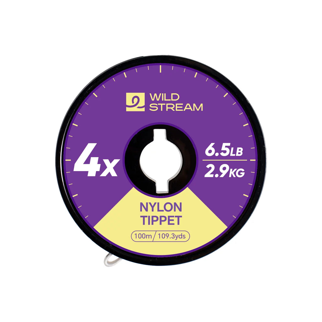 WILD STREAM Nx Series Fly Fishing Tippet - 100m/109.3yds High Strength Nylon Leader Line - Tangle-Free Spool with Elastic Strap - High Clarity & Abrasion Resistant (0X-7X Available)
