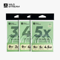 WILDSTREAM Nx Series Fly Fishing Tapered Leader - 9FT 3-Pack Knotless Nylon Leader with Pre-Looped Connector, High Strength & Abrasion Resistant (3X 4X 5X Available)