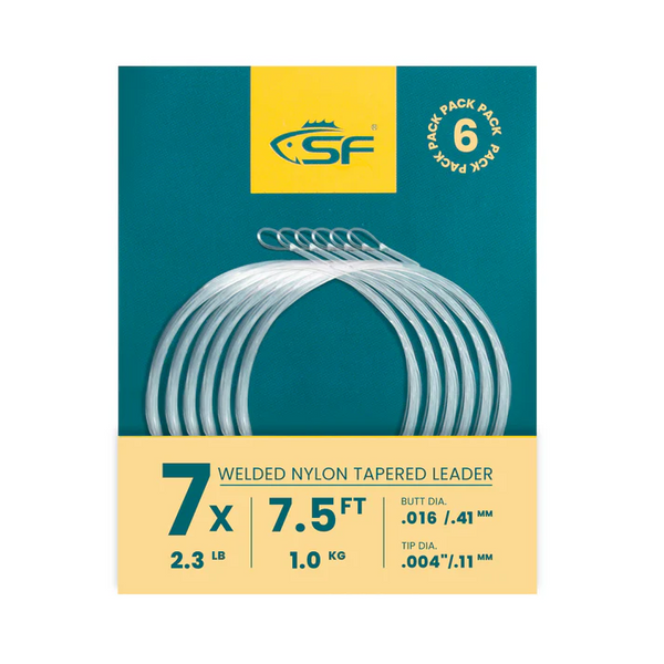 SF 6-Pack Fly Fishing Tapered Leader with Pre-Tied Loop, High Strength Nylon Leader 7.5ft 9ft 12ft, 0X 1X 2X 3X 4X 5X 6X 7X Abrasion Resistant Low Glare