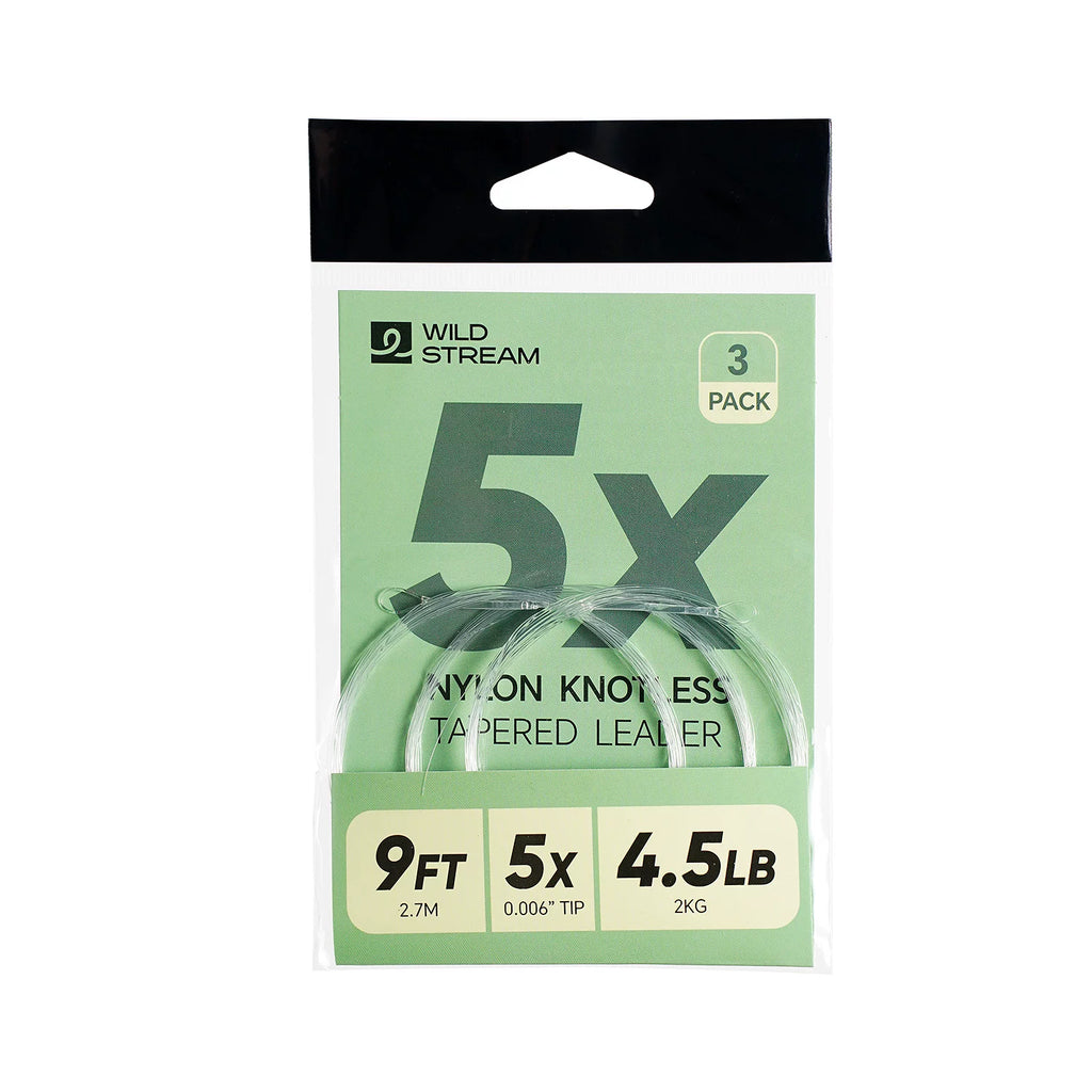 WILDSTREAM 9FT Fly Fishing Tapered Leader 3-Pack Knotless Nylon Pre-Looped 3X 4X 5X