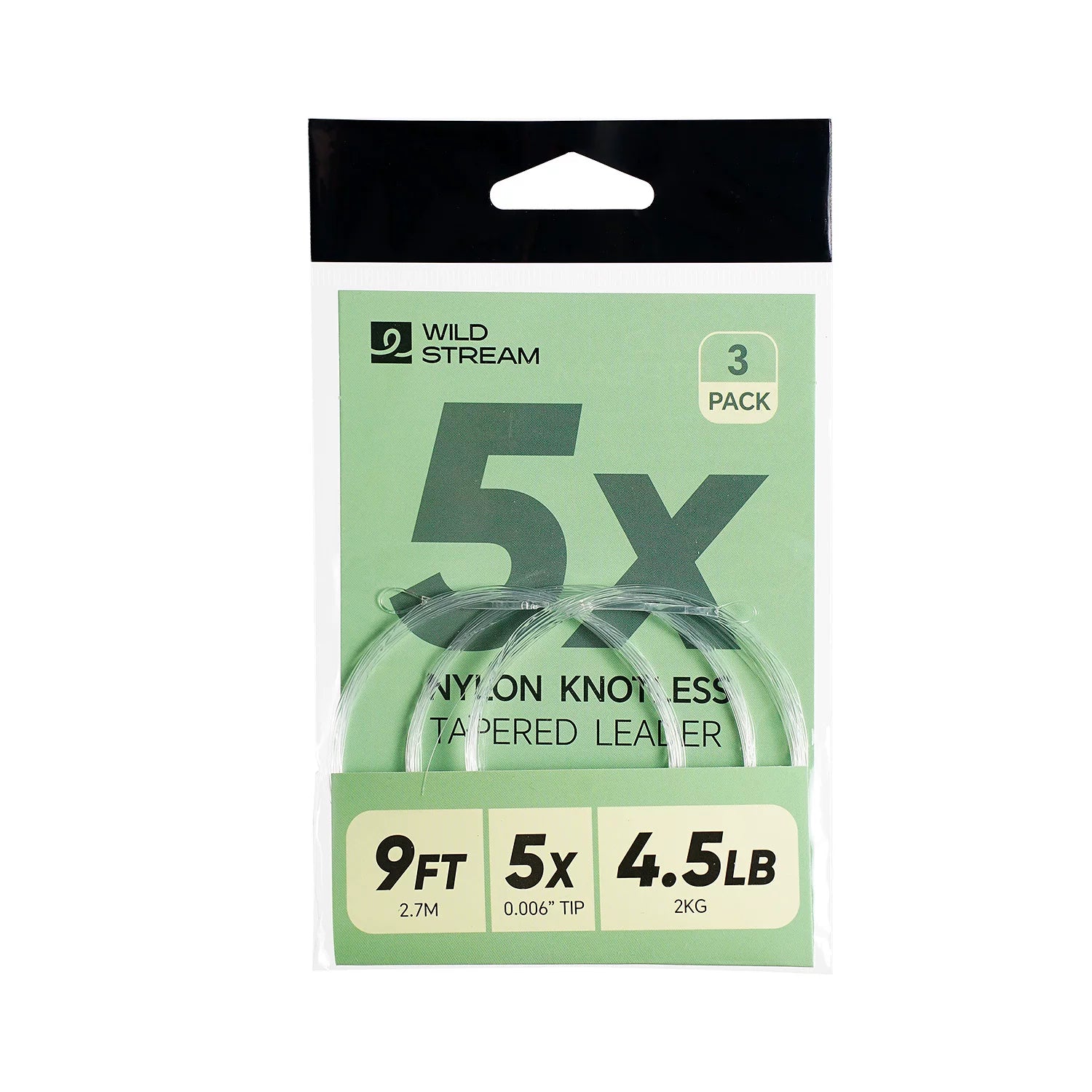WILDSTREAM 9FT Fly Fishing Tapered Leader 3-Pack Knotless Nylon Pre-Looped 3X 4X 5X