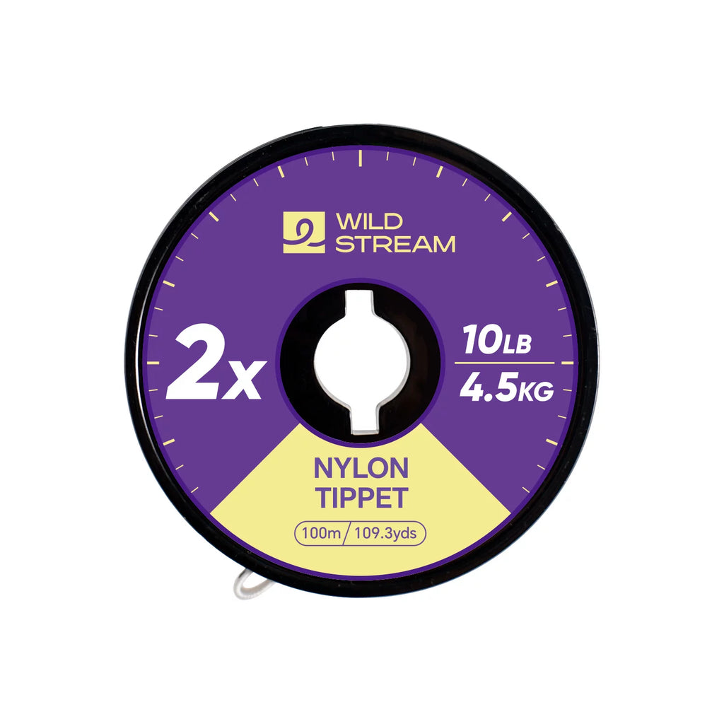 WILD STREAM Nx Series Fly Fishing Tippet - 100m/109.3yds High Strength Nylon Leader Line - Tangle-Free Spool with Elastic Strap - High Clarity & Abrasion Resistant (0X-7X Available)