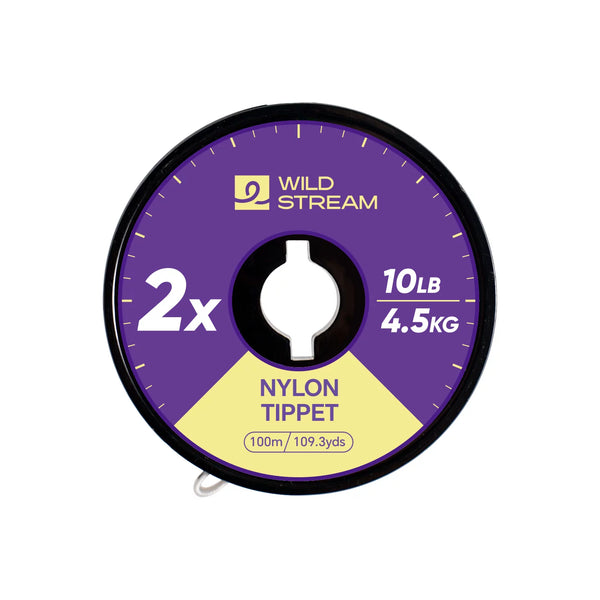 WILD STREAM Nx Series Fly Fishing Tippet - 100m/109.3yds High Strength Nylon Leader Line - Tangle-Free Spool with Elastic Strap - High Clarity & Abrasion Resistant (0X-7X Available)