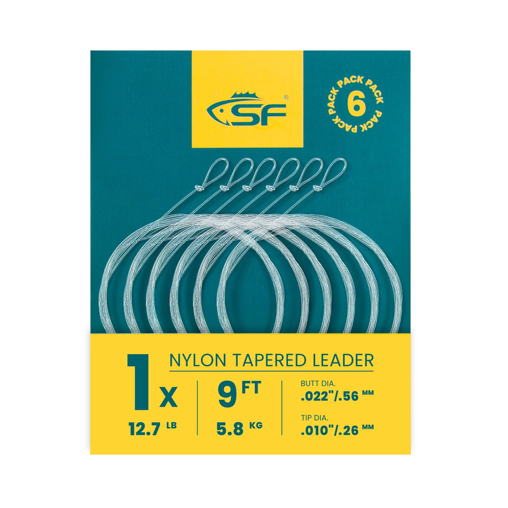 SF 6-Pack Fly Fishing Tapered Leader with Pre-Tied Loop, High Strength Nylon Leader 7.5ft 9ft 12ft, 0X 1X 2X 3X 4X | ZHUSROD
