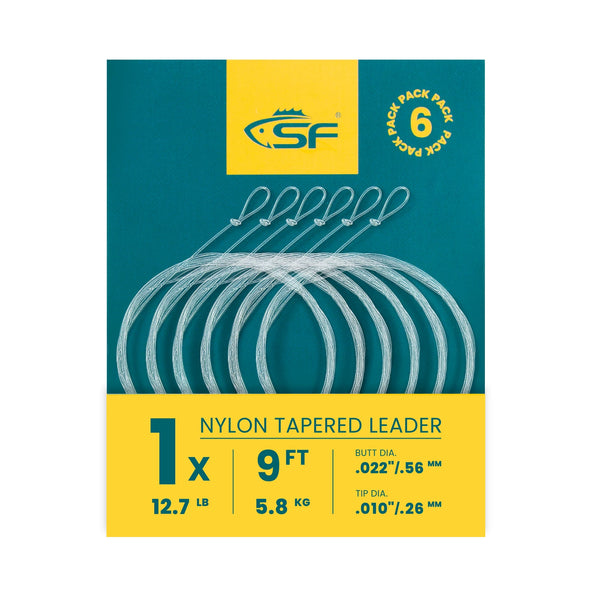 SF 6-Pack Fly Fishing Tapered Leader with Pre-Tied Loop, High Strength Nylon Leader 7.5ft 9ft 12ft, 0X 1X 2X 3X 4X | ZHUSROD