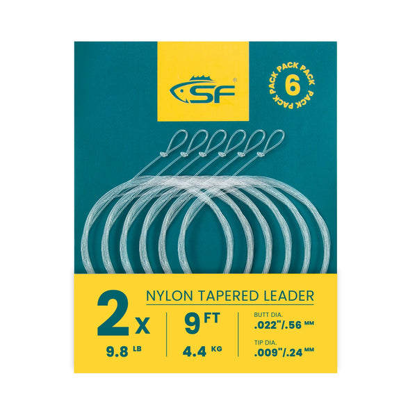 SF 6-Pack Fly Fishing Tapered Leader with Pre-Tied Loop, High Strength Nylon Leader 7.5ft 9ft 12ft, 0X 1X 2X 3X 4X 5X 6X 7X Abrasion Resistant Low Glare