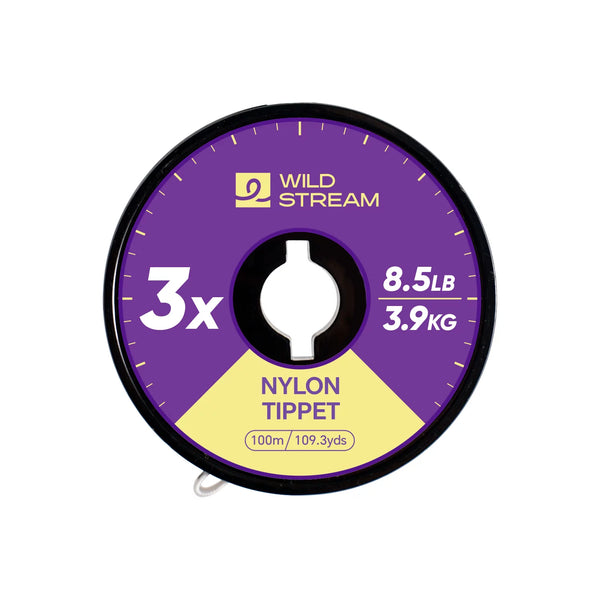 WILD STREAM Nx Series Fly Fishing Tippet - 100m/109.3yds High Strength Nylon Leader Line - Tangle-Free Spool with Elastic Strap - High Clarity & Abrasion Resistant (0X-7X Available)