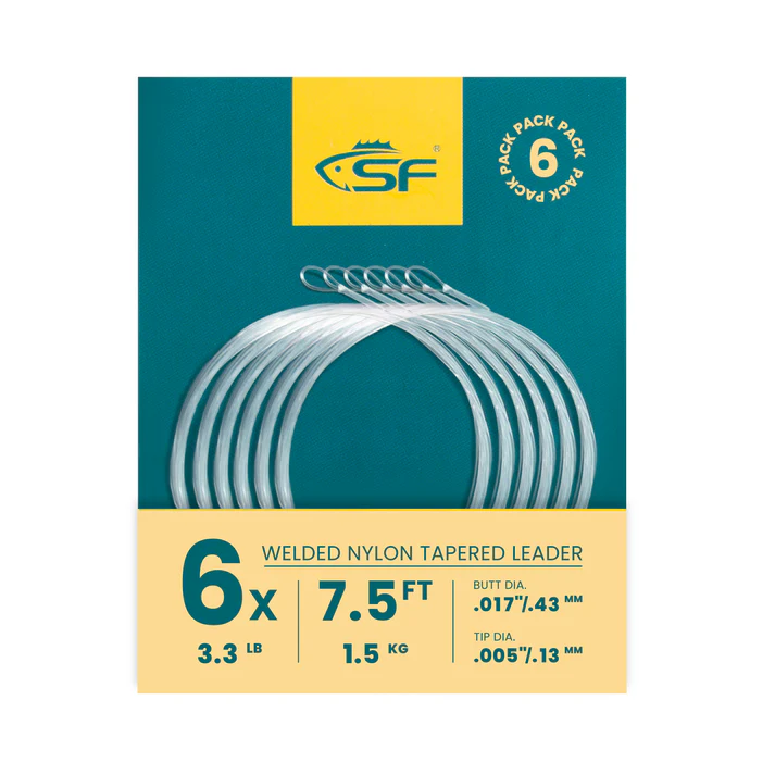 SF 6-Pack Fly Fishing Tapered Leader with Pre-Tied Loop, High Strength Nylon Leader 7.5ft 9ft 12ft, 0X 1X 2X 3X 4X 5X 6X 7X Abrasion Resistant Low Glare