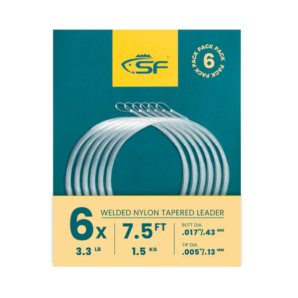 SF 6-Pack Fly Fishing Tapered Leader with Pre-Tied Loop, High Strength Nylon Leader 7.5ft 9ft 12ft, 0X 1X 2X 3X 4X 5X 6X 7X Abrasion Resistant Low Glare