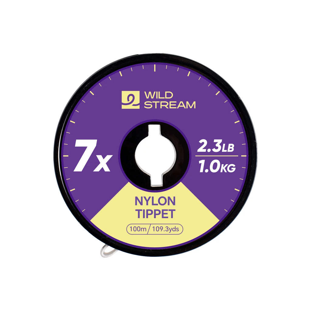 WILD STREAM Nx Series Fly Fishing Tippet - 100m/109.3yds High Strength Nylon Leader Line - Tangle-Free Spool with Elastic Strap - High Clarity & Abrasion Resistant (0X-7X Available)