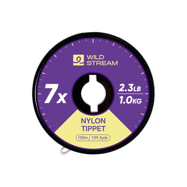 WILD STREAM Nx Series Fly Fishing Tippet - 100m/109.3yds High Strength Nylon Leader Line - Tangle-Free Spool with Elastic Strap - High Clarity & Abrasion Resistant (0X-7X Available)