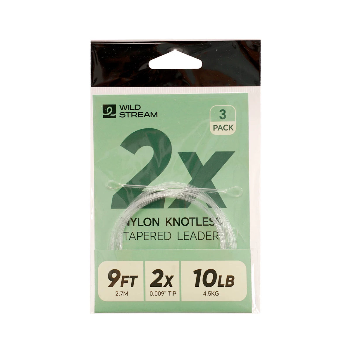 WILDSTREAM 9FT Fly Fishing Tapered Leader 3-Pack Knotless Nylon Pre-Looped 3X 4X 5X