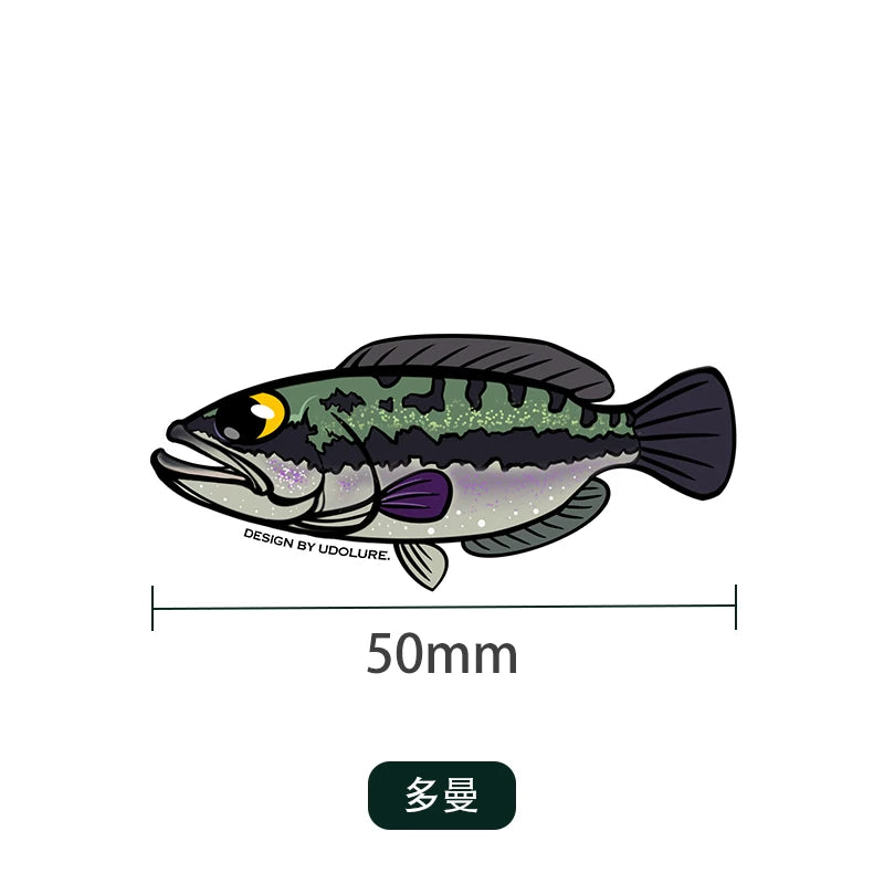 UDOLURE Embroidered Fish Velcro Patches - 2" Cartoon Bass, Mandarin Fish, Military Fish Morale Badges - Tactical Hook and Loop Armband for Fishing Backpack, Gear Bag, Clothing - 1PC