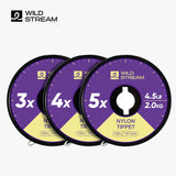 WILD STREAM Nx Series Fly Fishing Tippet - 100m/109.3yds High Strength Nylon Leader Line - Tangle-Free Spool with Elastic Strap - High Clarity & Abrasion Resistant (0X-7X Available)