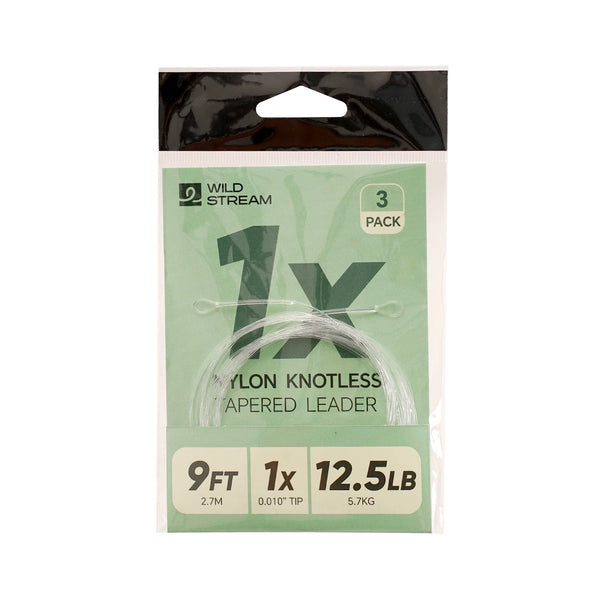 WILDSTREAM 9FT Fly Fishing Tapered Leader 3-Pack Knotless Nylon Pre-Looped 3X 4X 5X