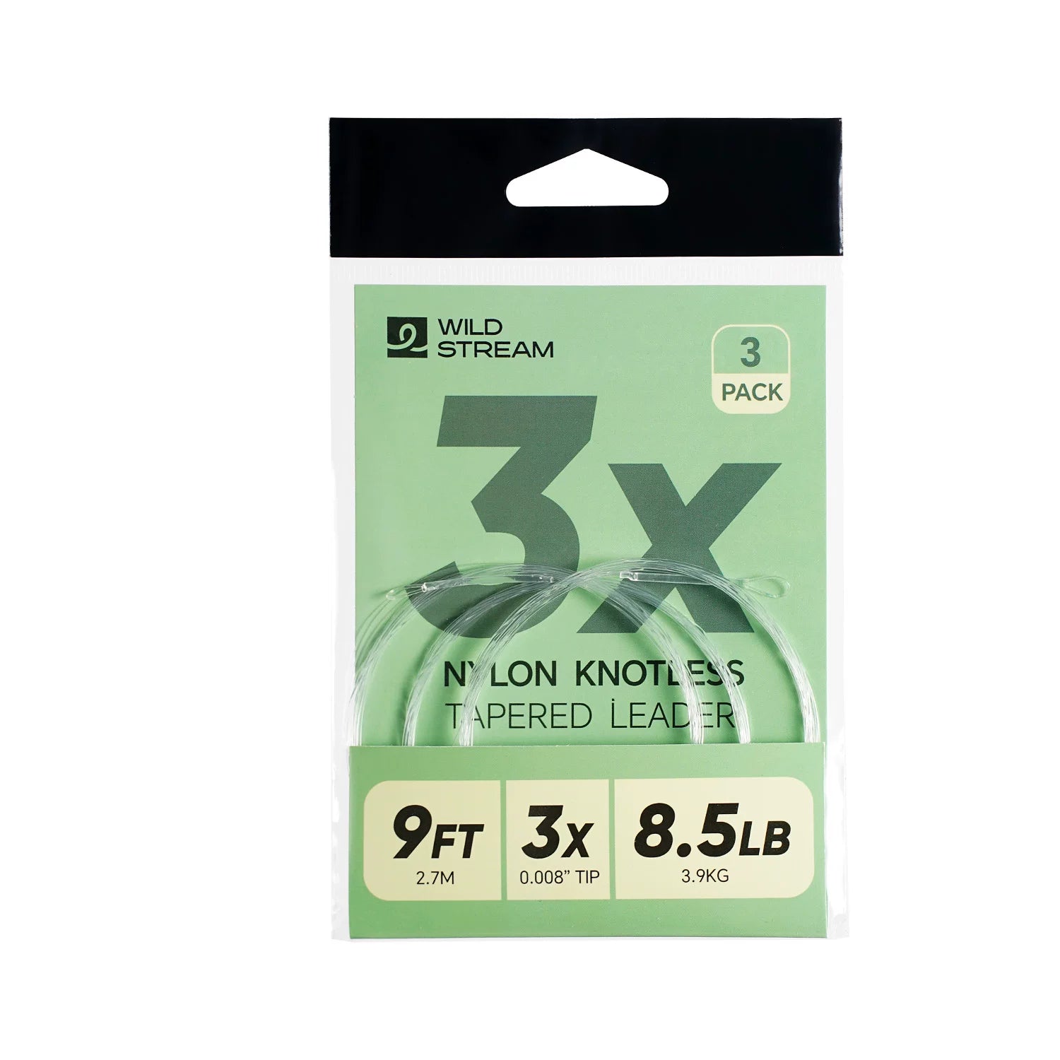 WILDSTREAM 9FT Fly Fishing Tapered Leader 3-Pack Knotless Nylon Pre-Looped 3X 4X 5X